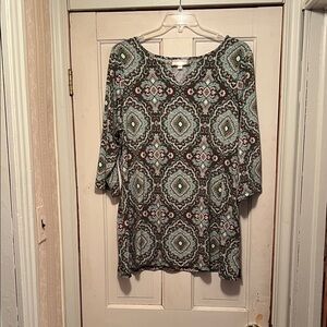 Charter Club Green and Brown Patterned Tunic